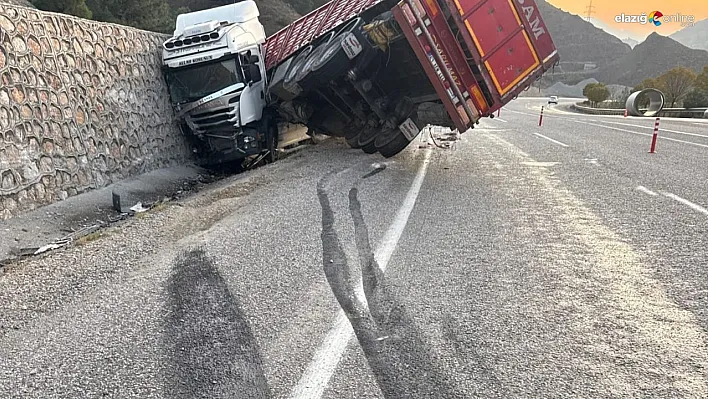 Malatya'da kontrolden çıkan tır istinat duvarına çarptı: 1 yaralı
