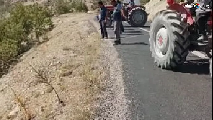 Baskil'de köylülerin dayanışması! Şarampole uçan otomobili böyle kurtardılar