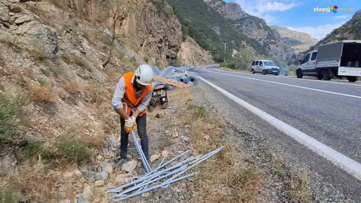 Sık sık kaya düşmeleri yaşanan yola çelik halatlar çekilmeye başlandı