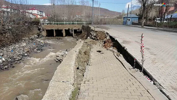 Solhan'da yağışlar nedeniyle dere yatağındaki istinat duvarı çöktü