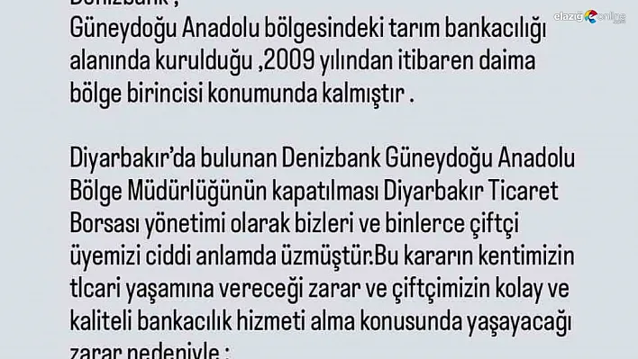 Ticaret Borsasından özel bankanın bölge müdürlüğünün kapatılması kararının geri alınması talebi