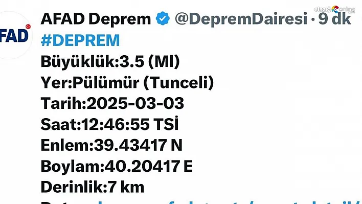 Tunceli'de korkutan deprem