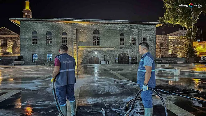 Turistlerin uğrak yeri Sur ilçesi lavanta ve gül kokulu dezenfekte ile yıkandı