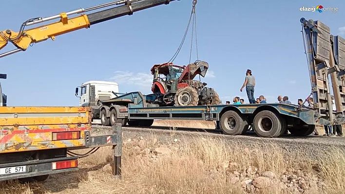 Uçuruma yuvarlanan traktör vinçle çıkartıldı