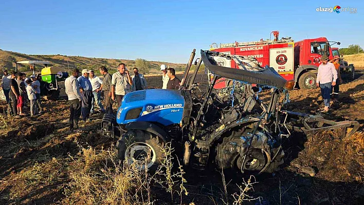 Elazığ Kovancılar'da Yangın Paniği! Traktör Alev Aldı, Ekili Araziler Küle Döndü!