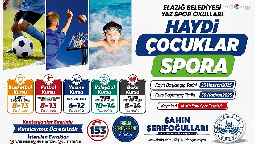Elazığ Belediyesi'nden Çocuklara Yaz Sürprizi: Ücretsiz Spor Kursları Başlıyor!