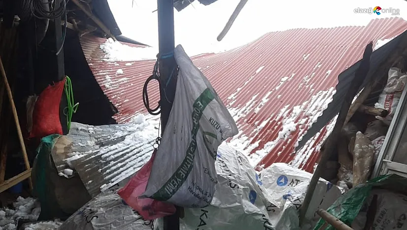 Maden'de fırtına kabusu: Köy marketinin çatısı kar altında çöktü