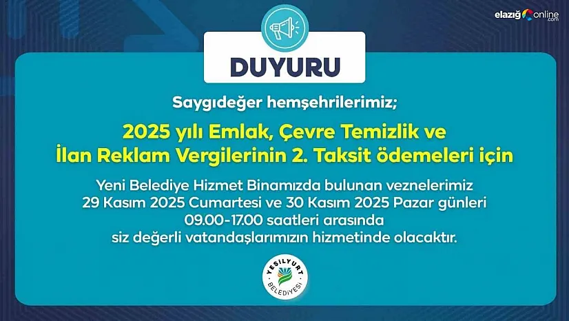 Yeşilyurt Belediye vezneleri, hafta sonu hizmet verecek