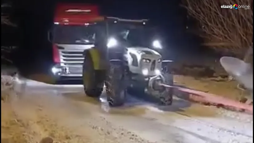 Dondurucu ayazda sıcak dayanışma! Uzuntarla köy yolunda tır operasyonu kamerada