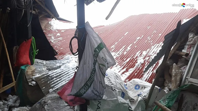 Maden'de fırtına kabusu: Köy marketinin çatısı kar altında çöktü