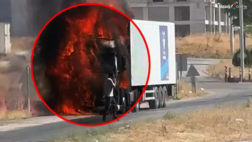 Elazığ'da Tır Yangını Kameralara Yansıdı: Tırın Kupası Alev Topuna Döndü!
