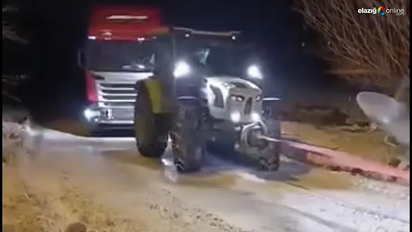 Dondurucu ayazda sıcak dayanışma! Uzuntarla köy yolunda tır operasyonu kamerada