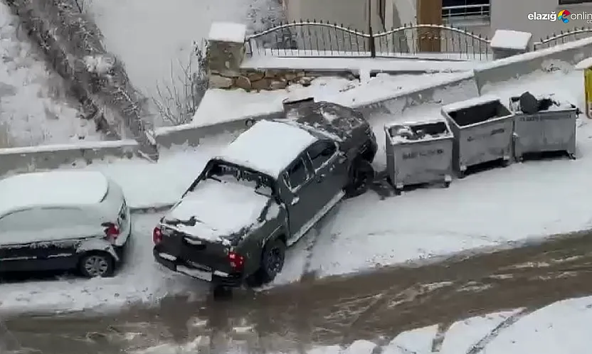 Yol değil buz pisti: Elazığ'da sürücülerin zor anları saniye saniye kaydedildi