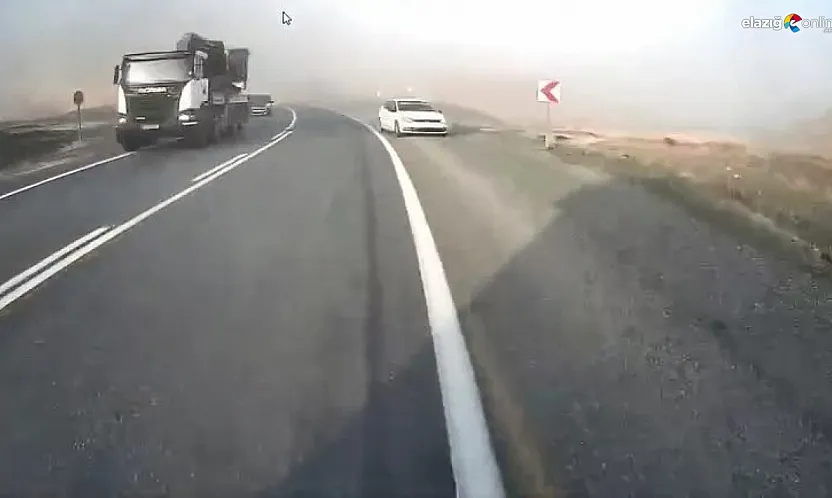 Elazığ'da virajda tehlikeli hamle: Otomobil kamyonla burun buruna geldi