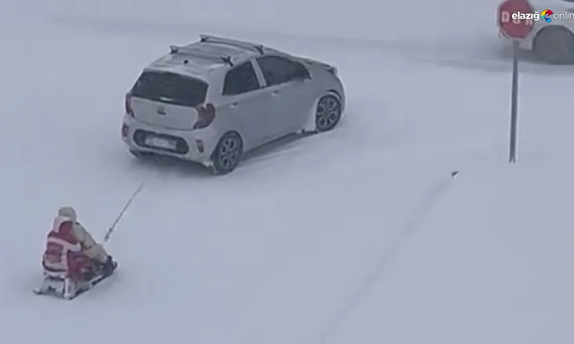 Eğlence az kalsın facia getiriyordu: Elazığ'da kar üstünde tehlikeli oyun