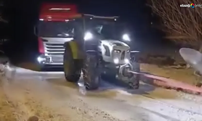 Dondurucu ayazda sıcak dayanışma! Uzuntarla köy yolunda tır operasyonu kamerada