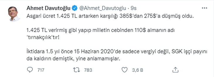 Gelecek Partisi Genel Başkanı Ahmet Davutoğlu