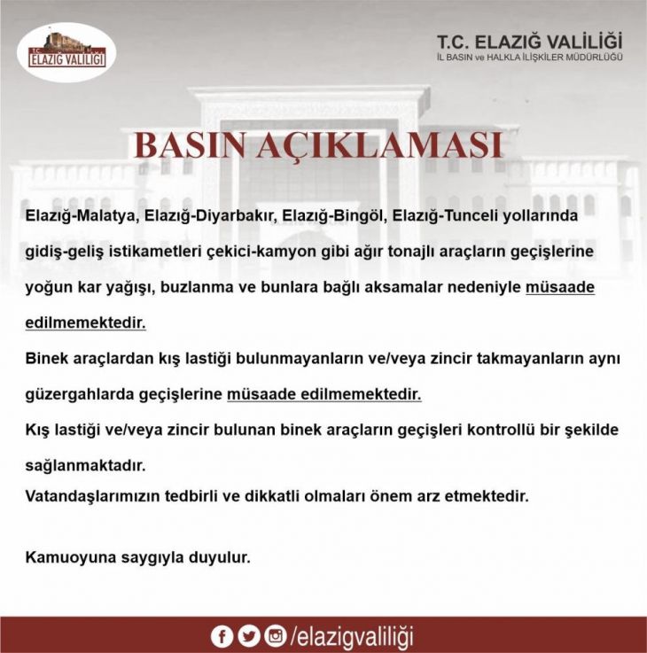 Elazığ Valiliği Basın Açıklaması