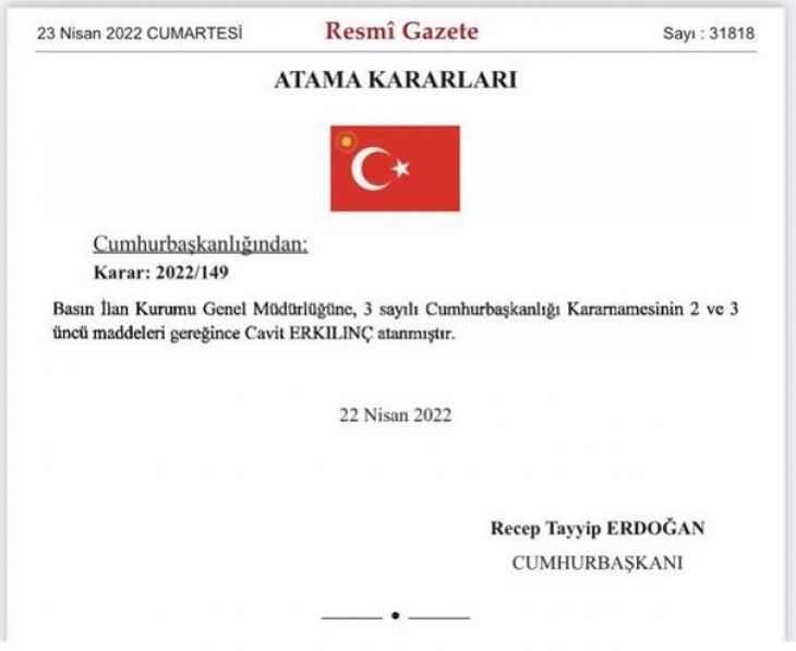 BİK Genel Müdürlüğüne hemşehrimiz Erkılınç atandı