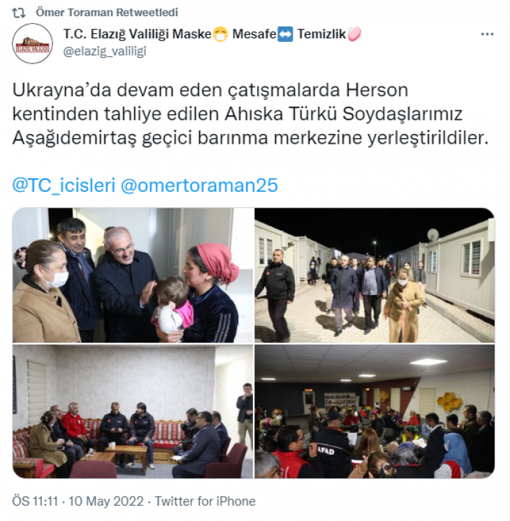 180 Ahıska Türkü geçici barınma merkezine yerleştirildi