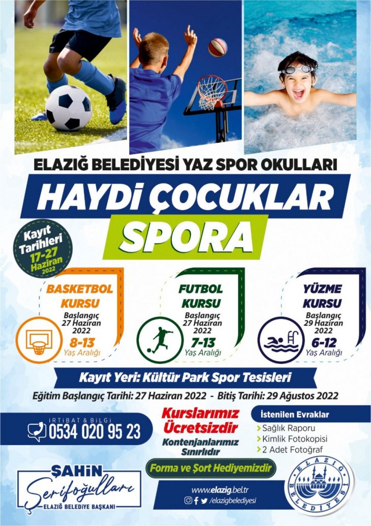 Elazığ Belediyesi'nin ücretsiz yaz spor kursları başlıyor